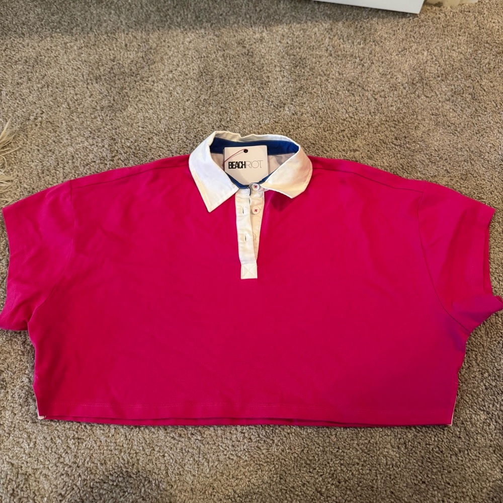 Beach Riot Will Crop Top Polo Shirt with White Collar